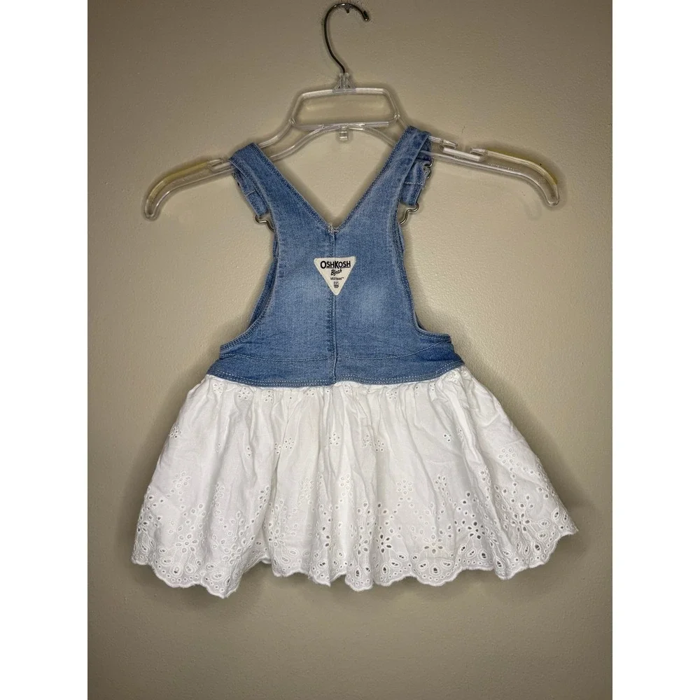 OshKosh B'gosh Toddler Girls 2T Denim Eyelet Skirt Overall Jumper Dress OSH11771